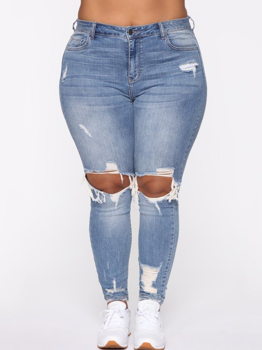 Plus Size Raw Trim Ripped Skinny woman Jeans