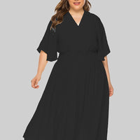Plus Size V-neck Flutter Sleeve Shirred woman Dress