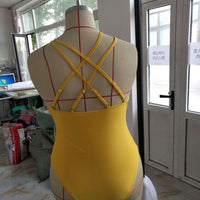 Plus Size V-neck Criss Cross Back woman Swimsuit