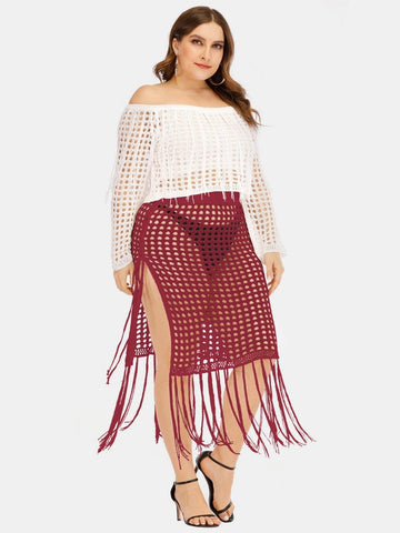 Plus Size Fringe Trim Cutout Cover-up woman Skirt