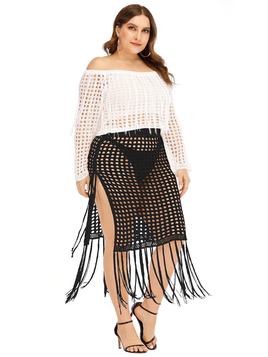 Plus Size Fringe Trim Cutout Cover-up woman Skirt