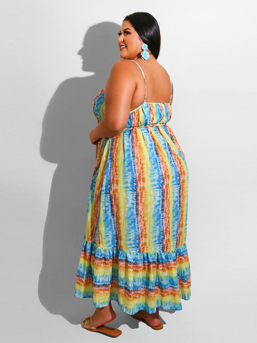 Plus Size woman Rainbow Stripe  Dress