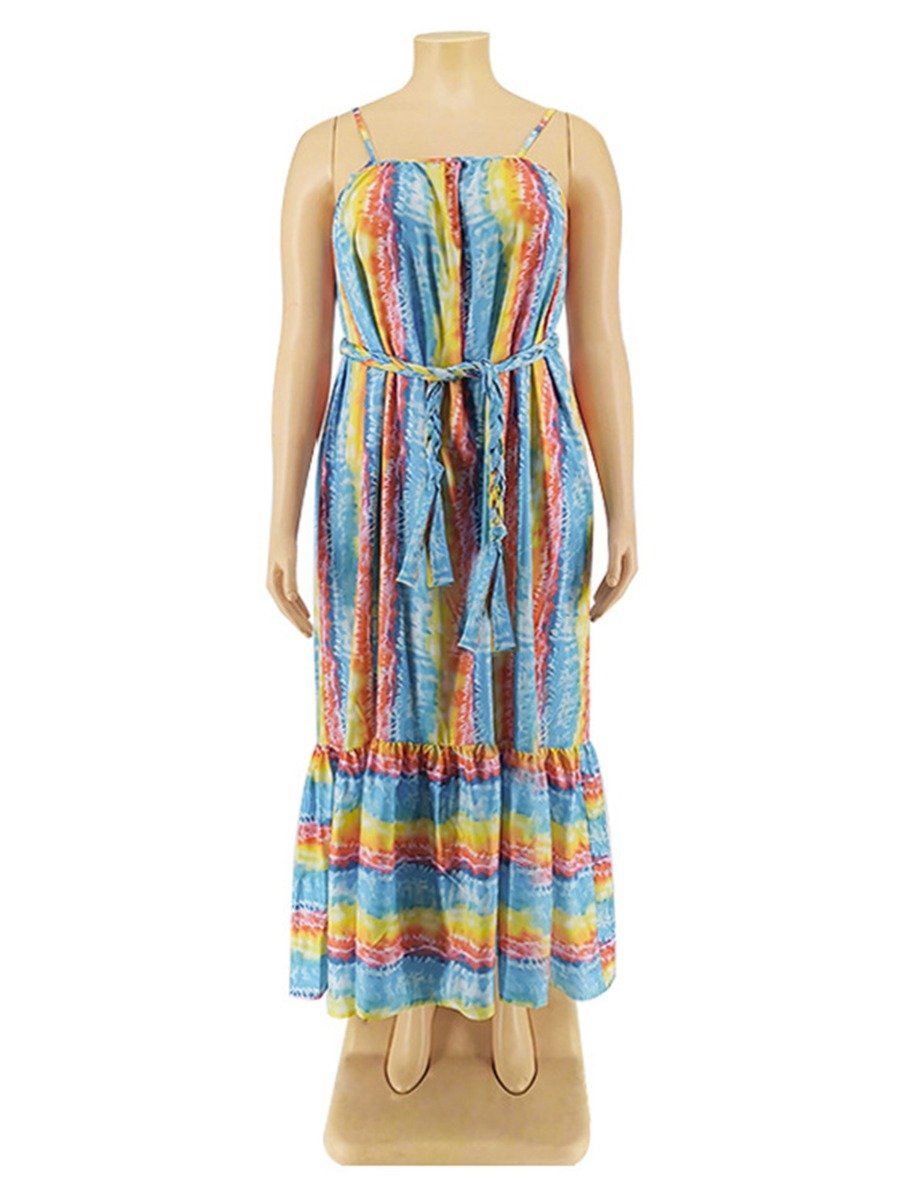 Plus Size woman Rainbow Stripe  Dress