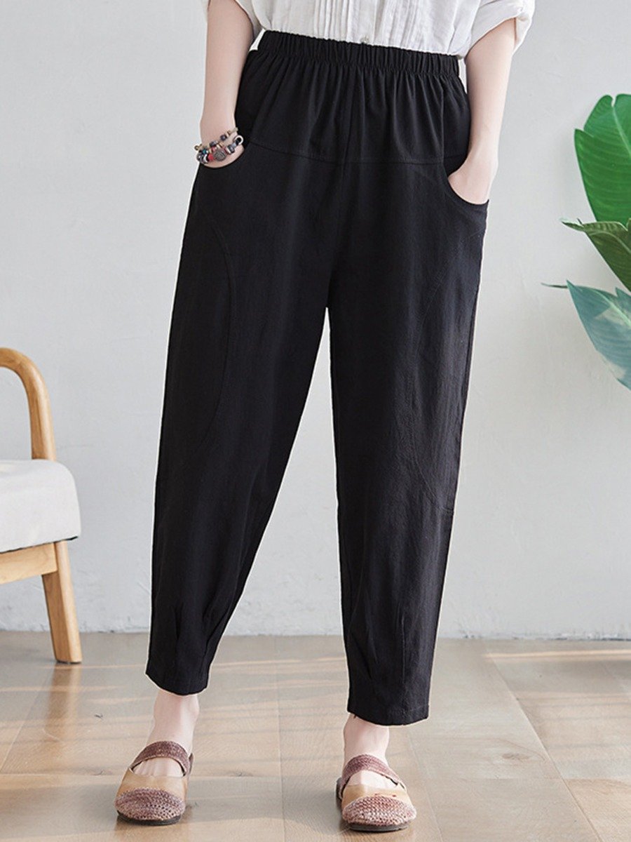 plus Hight Waist Soild Linen Oversized woman Pants