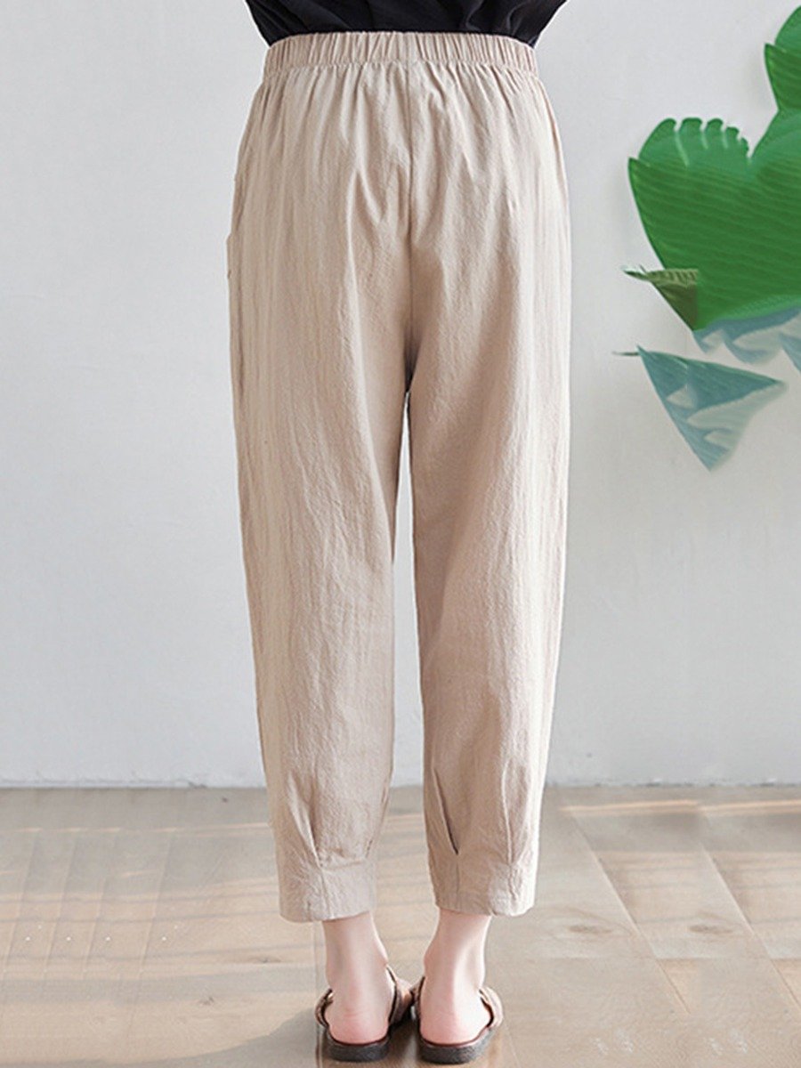 plus Hight Waist Soild Linen Oversized woman Pants