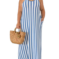 Plus Size Belted Stripe Maxi Women Dress