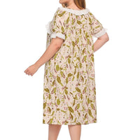 Plus Size Lace Trim Flower Print woman dress
