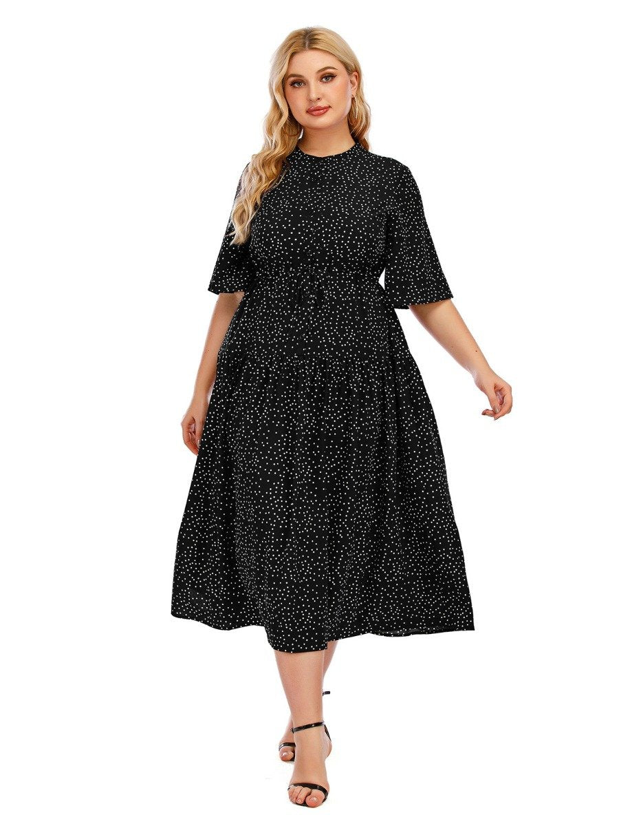 Plus Size Single-breasted Polka Dots Frill woman Dress