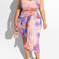 woman Plus Size Tie Dye Tank Belted Skirt