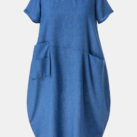 Plus Size Solid Color Pocket Design Smock Long Fashion Women  Dress