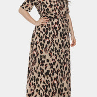Plus Size V Collar Self-Tie Leopard Womens Summer Dress