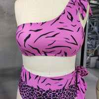 Plus Size Bikini Swimsuit suits Leopard Print One-shoulder Tank Top