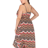 Plus Size Woman Irregular Ruffle Hem Colorblock Stripe Camouflage Long Dress