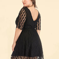 Plus Size V-Collar Backless Black Lace Bigger Women Long Dress