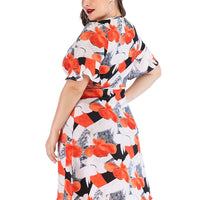 Flare Sleeve V-Neck Floral Plus Size Womens Maxi Dress