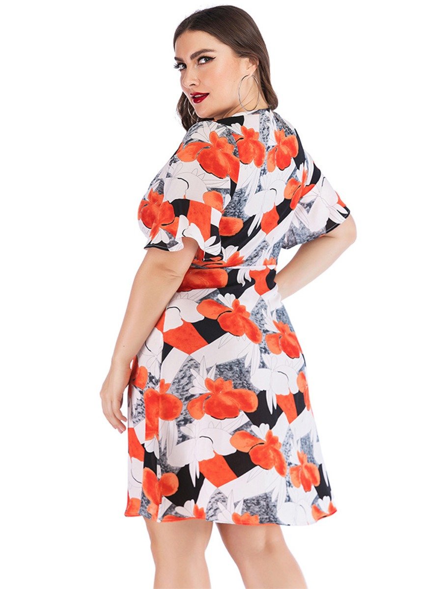 Flare Sleeve V-Neck Floral Plus Size Womens Maxi Dress