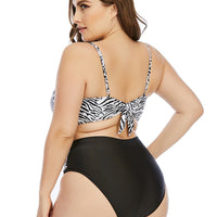 Zebra Leopard Patchwork Two-Piece Swimsuit For Plus Size Women