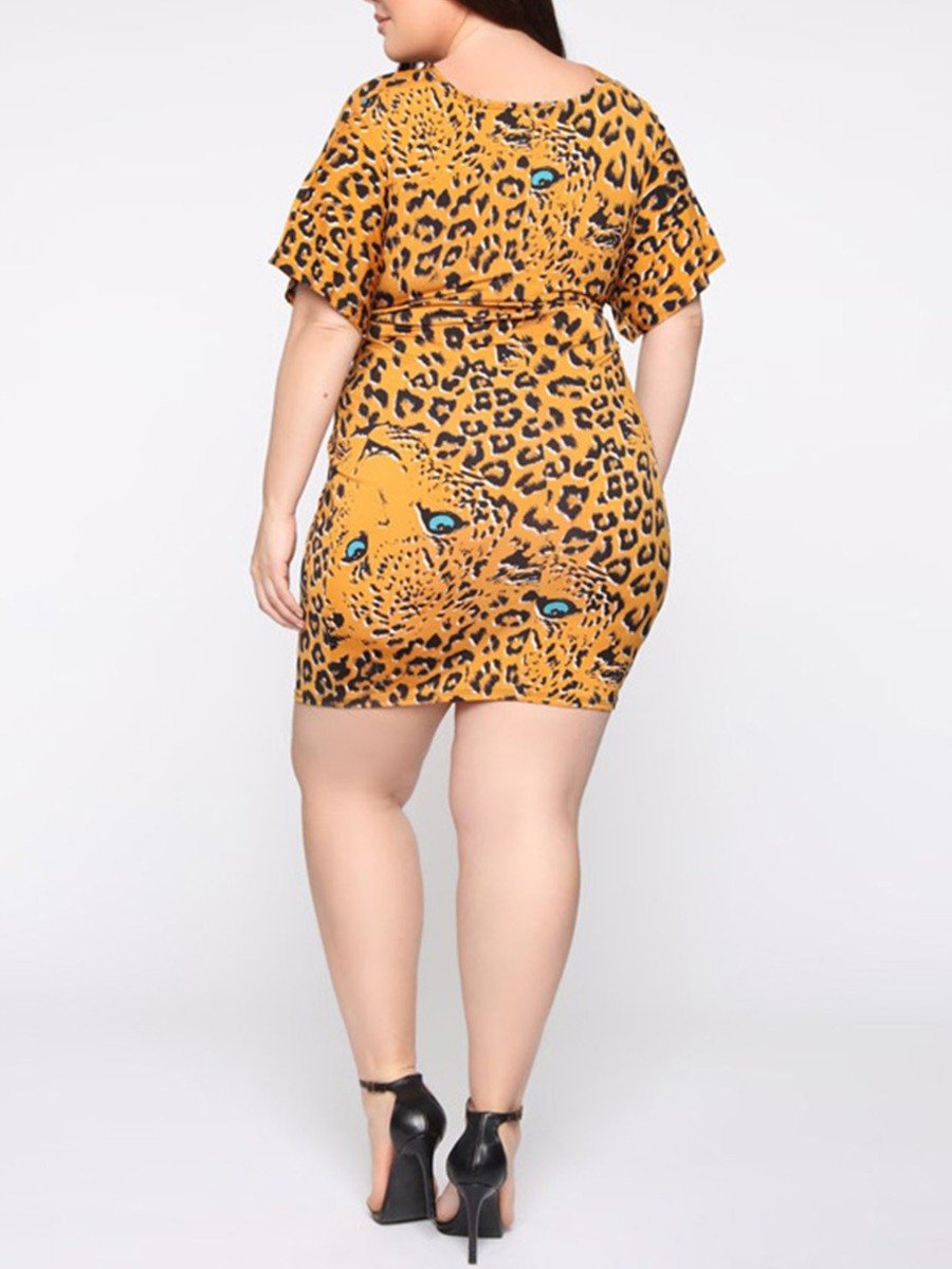 Plus Size Twist Ruched Leopard Print Bodycon women maxi Dress