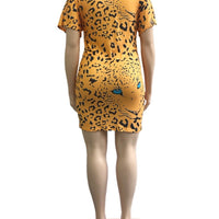 Plus Size Twist Ruched Leopard Print Bodycon women maxi Dress