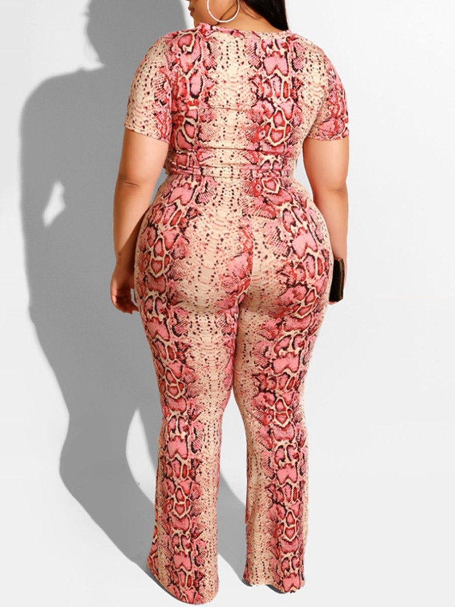Snake Skin Print Top Pants Plus Size woman Set