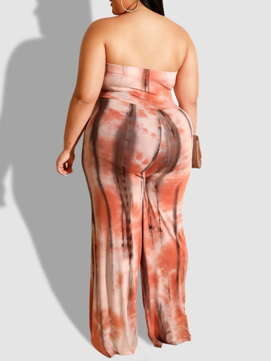 Plus Size Strapless Belted Tie Dye Tube woman female Jumpsuit