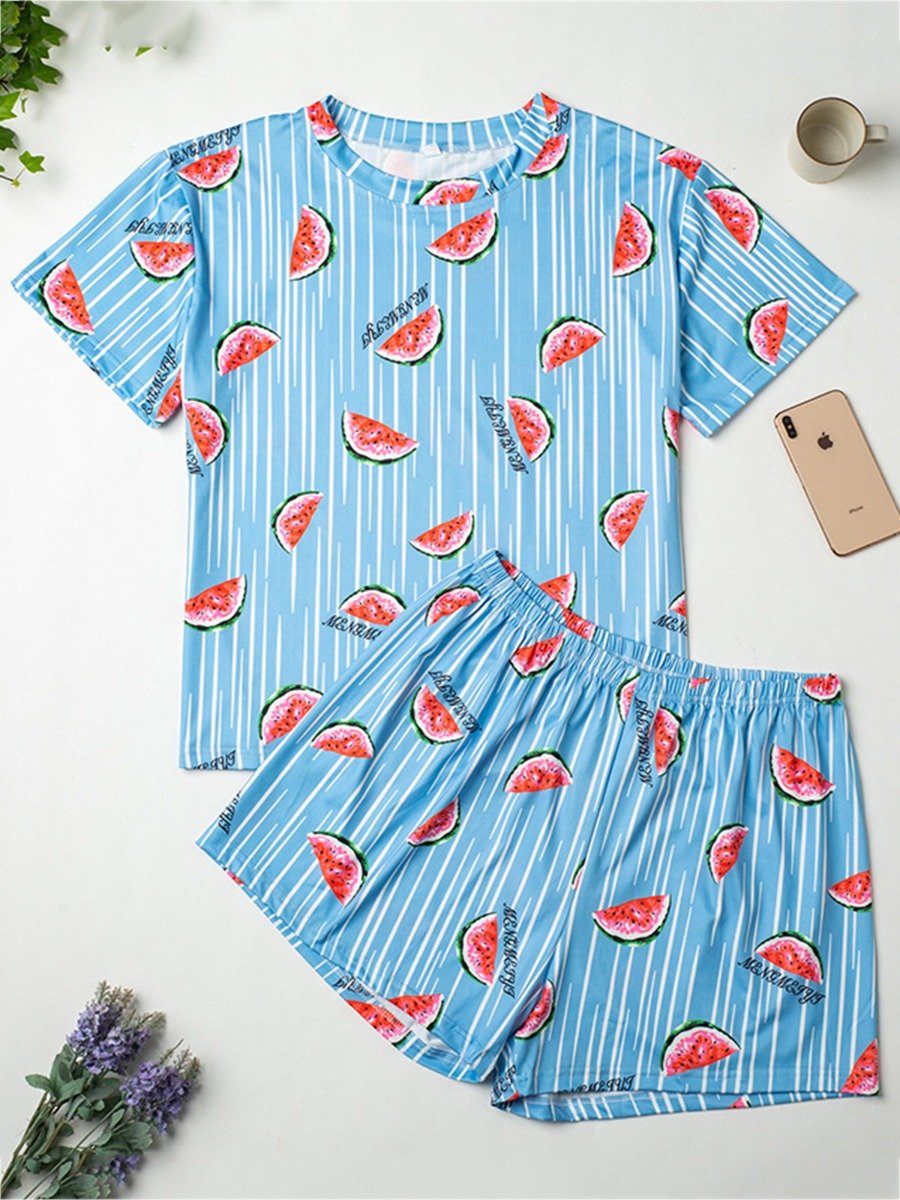Plus Size Letter Print Striped woman Pajamas Set