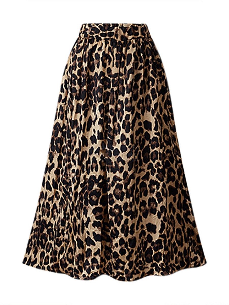 Plus Size High Waist leopard-print Pleated Skirt