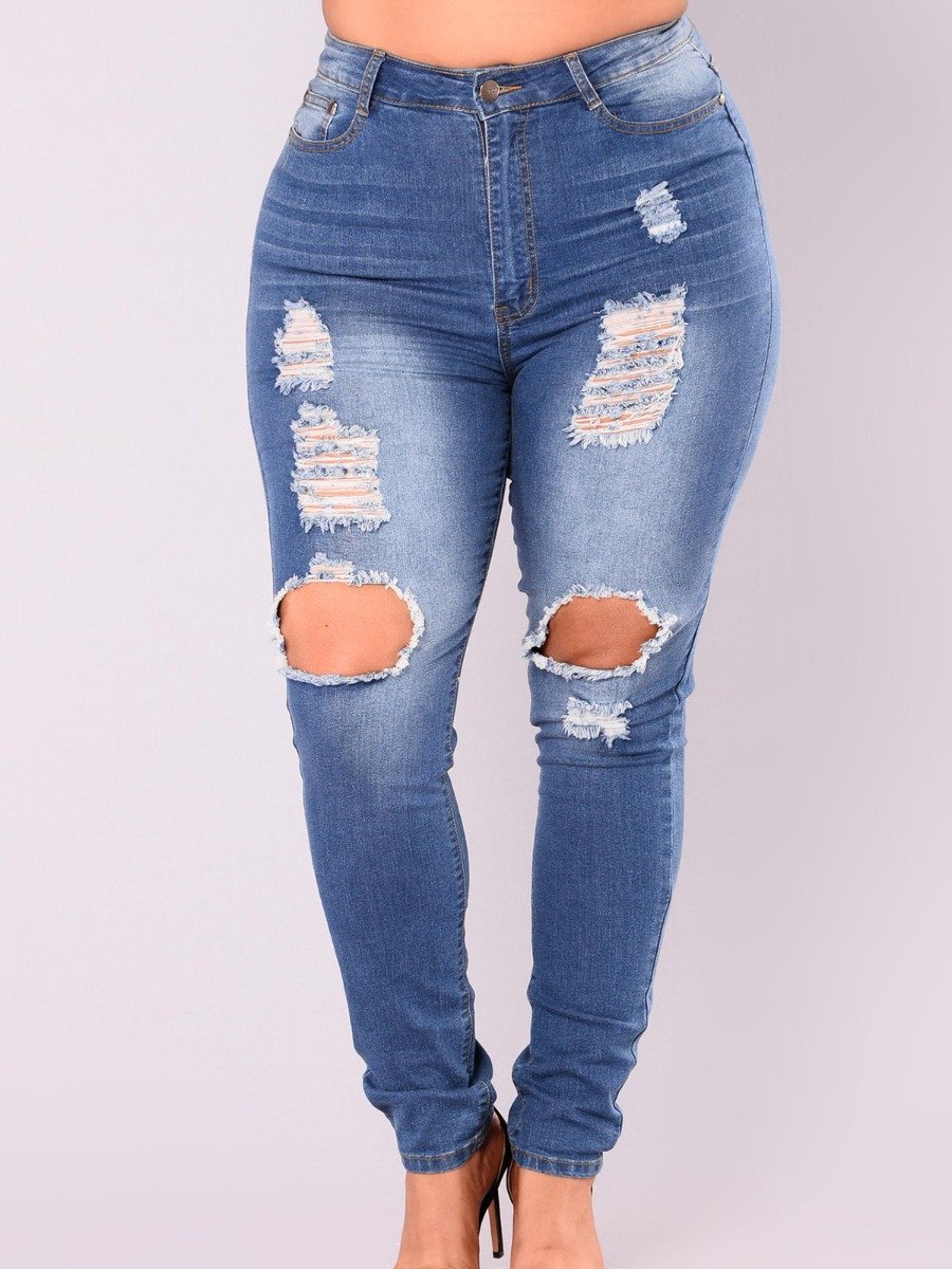 Women High Rise Raw Trim Ripped Frill Detail plus Jeans