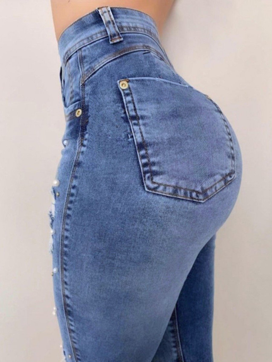 woman Plus Size Raw Hem Ripped Skinny trend fashion Jeans