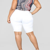 Plus Size Cuffed Ripped White Jean lady Shorts
