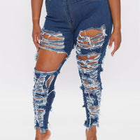 Plus Size Raw Hem Hole Tassel Ripped Distressed Fitted big size Jeans