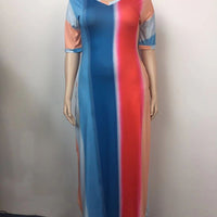 Plus Size Split Rainbow Stripe woman Dress