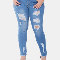 big size Raw Trim Ripped Elastic Slim woman Jeans