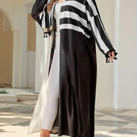 Colorblock Stripe Lace Detail woman Oversize Coat