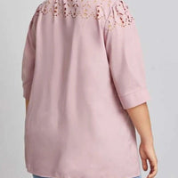 Plus Size Tie Half Sleeve Lace up Hollow woman Pink Blouse