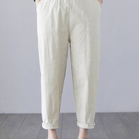 loose woman Elastic Waist Pocket Detail Solid Linen Oversize Harlem plus size Pants