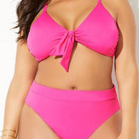 Plus Size Fashion Swimsuit Front Knotted Top &Amp; High-Waist Shorts Set