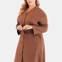 Big Fat Women Lapel Collar Single-Breasted Pocket Detail Shirt Dress With Belt