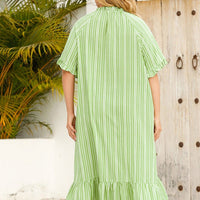 Plus Size Tops Striped Ruffled Trim Heart Pocket Dress