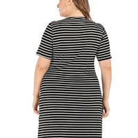 Plus Size Boutique Surplice Neck Ruffled Trim Striped Short Sleeve Casual Dress