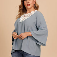 Plus Size Flared Sleeve Lace Stitching Blouse Trendy Plus Size Clothing