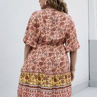 curvy woman clothes Surplice Neck Flounce Sleeve Floral Print Smock Dress Wholesale Clothing