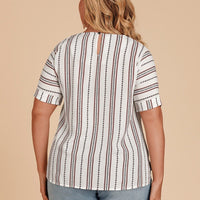 Woman Plus Size Clothes Side Split Geometric Print Striped Blouse Wholesale Suppliers