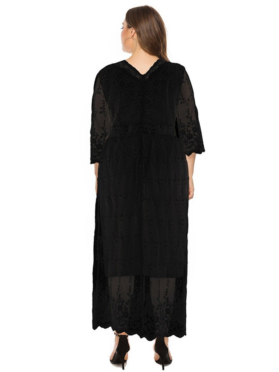 Plus Size Womens Pure Color Lace Half Sleeve Maxi Dress Wholesale Vendors