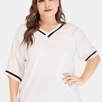 Plus Size Contrast Color V-Neck Half Sleeve T-Shirt Wholesale Clothing Suppliers