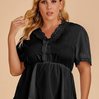 Plus Size Woman Lace Solid Color Waist Short Sleeve T-Shirt Wholesale Vendors