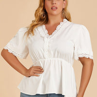 Plus Size Woman Lace Solid Color Waist Short Sleeve T-Shirt Wholesale Vendors