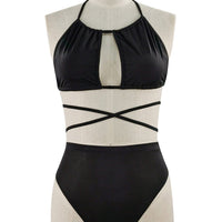 Clothes For Big Woman Two-Peice Plain Lace-Up Halter Bikini Swimsuit Wholesale Distributors