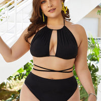 Clothes For Big Woman Two-Peice Plain Lace-Up Halter Bikini Swimsuit Set Wholesale Distributors