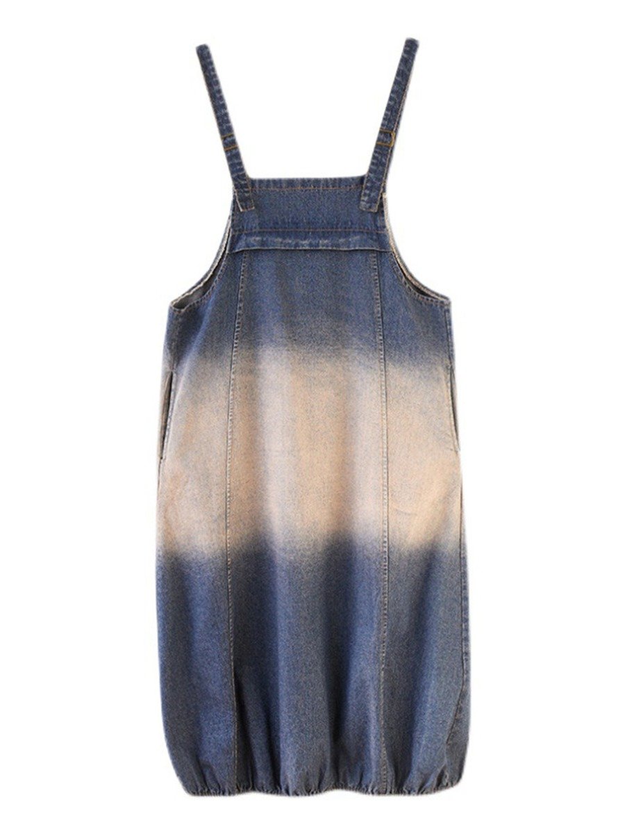 Plus Size Casual  clothing Colorblock Denim Lantern Loose Dress Wholesale Clothing